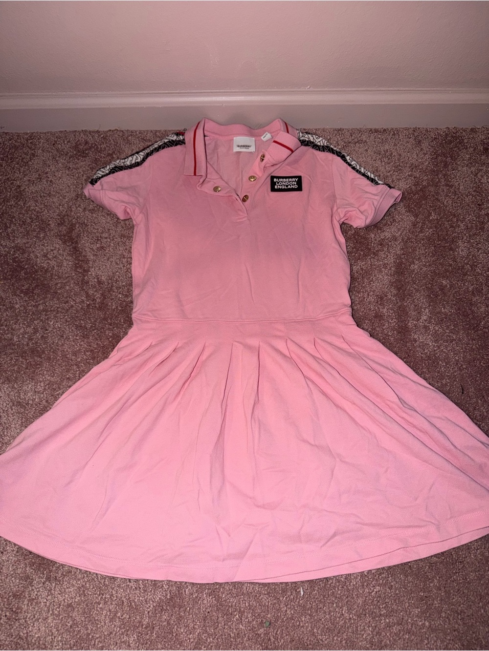 Burberry Pink Polo Dress with Contrast Shoulder Trim